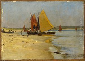 Aufliegende Boote am Strand by Eugen Ducker
