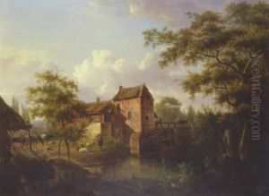 Landscape with mill by Julien-Joseph Ducorron