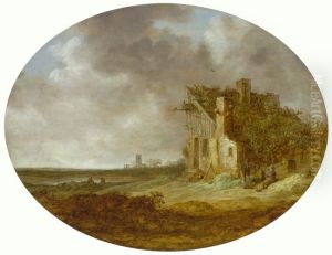 Landscape with figures before a house by Jan van Goyen