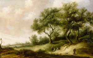 Dune Landscape With a Traveler and His Dog, Persons and a Church Beyond by Pieter de Neyn