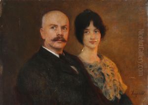 Dobbeltportraet af forfatteren Carl Ewald og dennes datter Karen Ewald. by Hans Heyerdahl