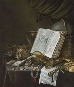 Still life with coins and other objects on a table Still life with coins and other objects on a table
