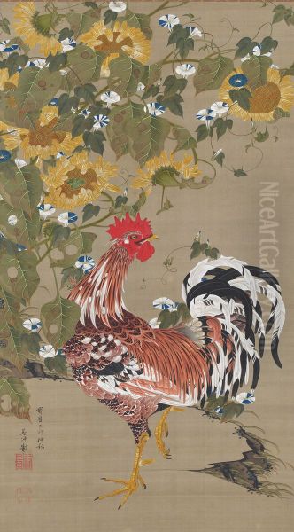 Rooster and Sunflowers - view 1