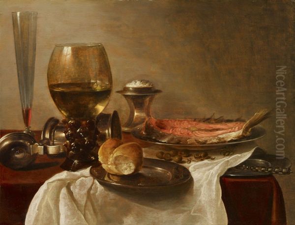 Stillleben mit Glasern, Brot und Salm - view 1