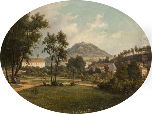 Blick auf den Teplitzer Schlossberg (Doubravka) mit der Burg Daubersberg vom Schlosspark in Teplitz - view 1