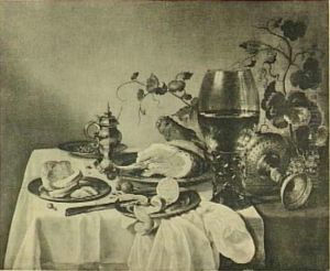 Ontbijtje met grote roemer, tazza en ham by Pieter Claesz