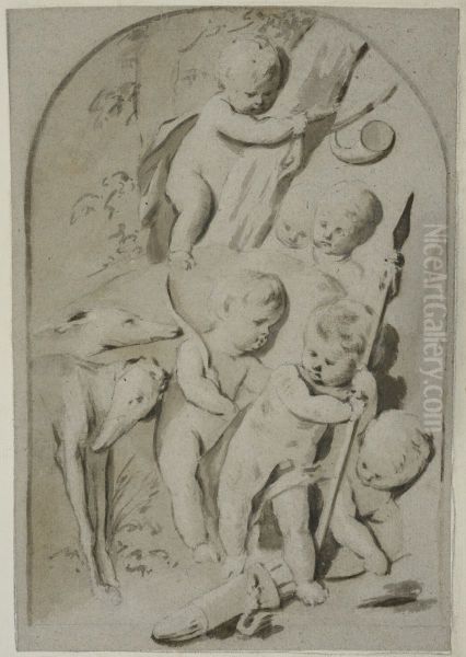 Sex putti med jaktattribut - view 1