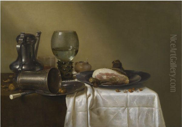 Still life with Jan Steen pitcher and ham - view 1