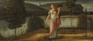 Allegorical Figure of a Woman in a Landscape Holding a Spear and a Cornucopia by Vittore Carpaccio