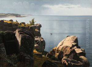 View from the cliffs of Bornholm over the sea / View from the rocks at Bornholm by Johannes Herman Brandt