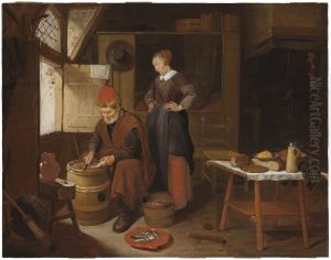 Fisherman and His Wife in an Interior by Quirijn van Brekelenkam