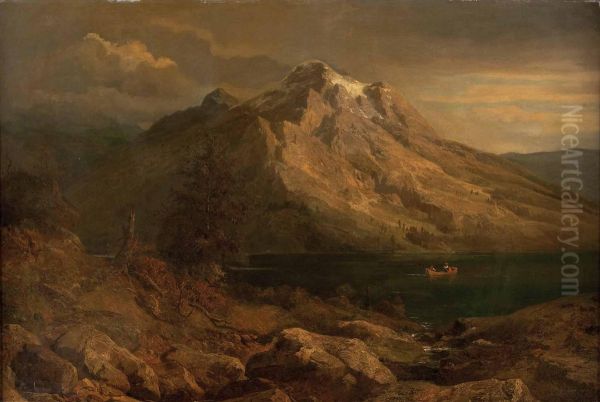 Sunset at the mountain lake - view 1