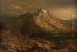 Sunset at the mountain lake by Heinrich Brandes