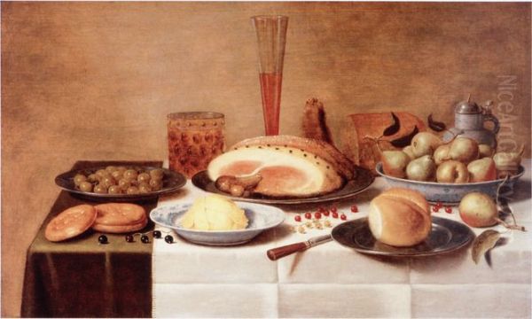 Still life with a ham on a laid table - view 1