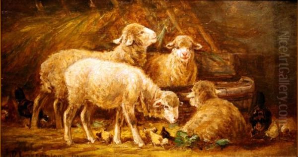 Lambs in a Barn - view 1