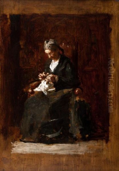 Old Lady Sewing - view 1