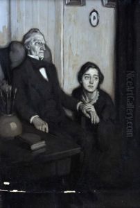 Woman Holding the Hand of a Seated Man Woman Holding the Hand of a Seated Man