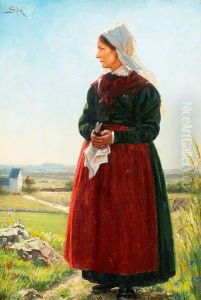 Fiskerkone i kirkedragt. Arildsleje. by Peder Severin Kroyer