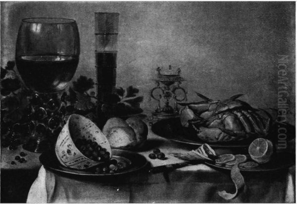 Still life with roemer, passglass, salt cellar, and bowl of strawberries with crab - view 1