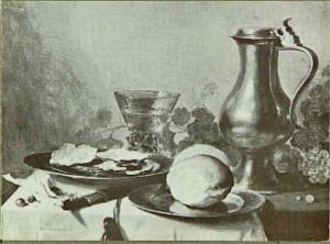 Still life with roemer, oysters, berkemeyer and bread, 1646 by Pieter Claesz