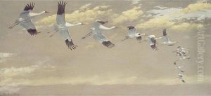 Thirteen Whooping Cranes in Flight by Louis Agassiz Fuertes
