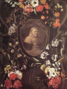 Garland of Flowers surrounding Portrait of Godfried van Melveren, Martyr of Gorkum Garland of Flowers surrounding Portrait of Godfried van Melveren, Martyr of Gorkum