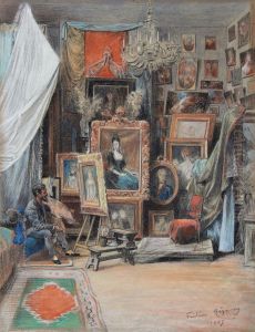 The Studio of the painter Jules Machard in 1887