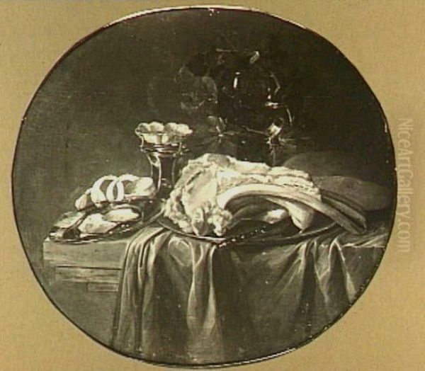 Oval still life with ham, salt cellar and lemon - view 1