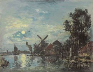 Effet de lune sur l'estuaire, Hollande by Johan Jongkind