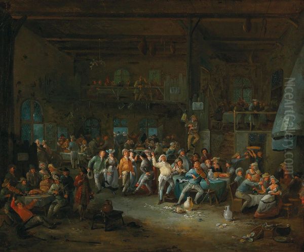 Tavern interior with merry making peasants - view 1