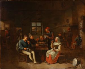 Tavern scene with peasants by Egbert Van Heemskerck