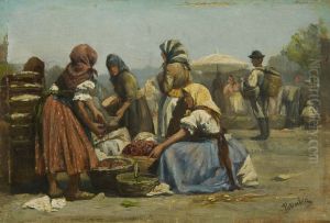 Hungarian Market Scene in Summer by Agost Egervary Potemkin