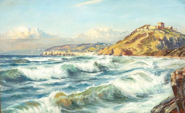 Coastal view from Bornholm with the castle Hammershus. - view 1