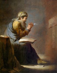 Oriental writer cutting his pen