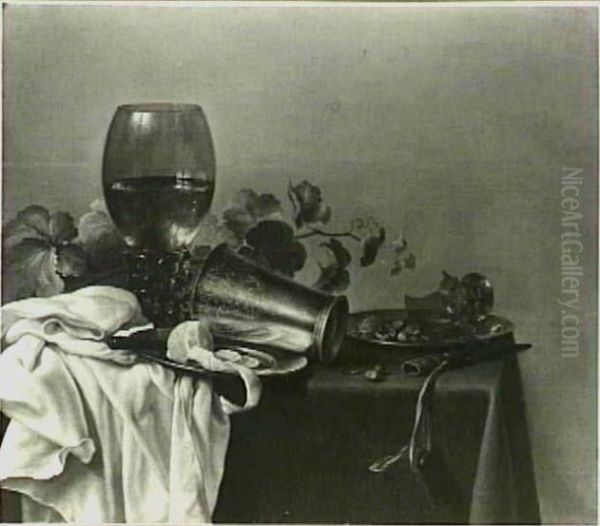Still life with roemer, silver cup, lemon, and knife - view 1