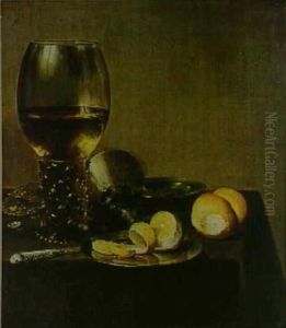 Stilleven met roemer, geschilde citroen en oesters Stilleven met roemer, geschilde citroen en oesters