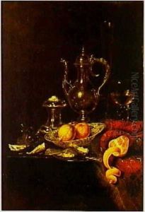 Still life with silver pitcher, porcelain, oysters, roemer and salt cellar, 1664 by Willem Claesz. Heda