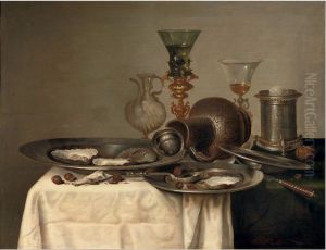 Still life with glasses, a stone jug, oysters and a saltcellar Still life with glasses, a stone jug, oysters and a saltcellar