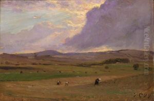 Harvesting at sunset. by Godfred B.W. Christensen