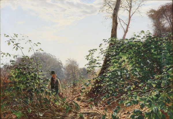 A boy going in to a rasberry bush - view 1
