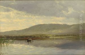 Landscape with a lake near Himmelbjerget, Denmark. by Godfred B.W. Christensen
