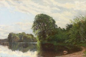 Summer at a pond in a forest. by Godfred B.W. Christensen