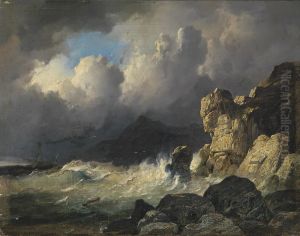 Stormy coastline by Remigius Adrianus Haanen