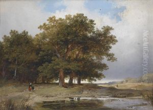 Landscape in summer with decorative figures