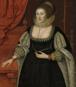Portrait of a lady, three-quarter-length, in a black dress with slashed sleeves