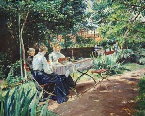Die Familie des Kunstlers im Garten by Theodor Hagen
