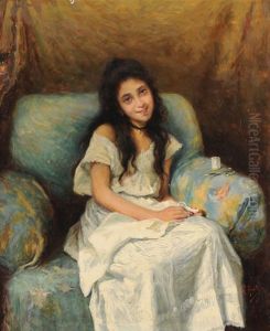 Young girl sewing