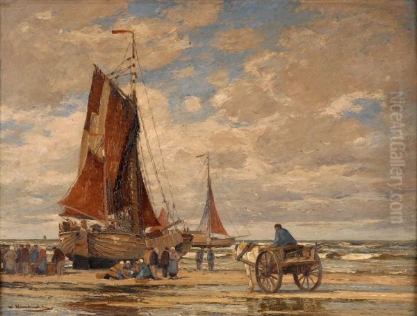 Fischervolk von Katwijk beim Entladen des Fangs - view 1