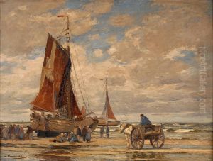 Fischervolk von Katwijk beim Entladen des Fangs
