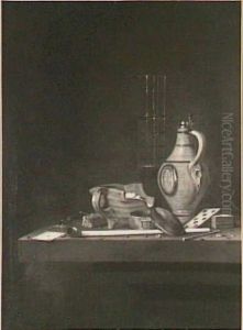 Still life with white jug with playing cards, smoker's requisites and passglass Still life with white jug with playing cards, smoker's requisites and passglass